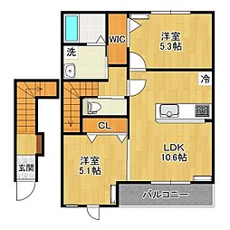 OLI OLI　A(オリオリA) 2階2LDKの間取り