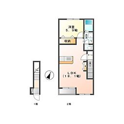 つくばエクスプレス つくば駅 4.9kmの賃貸アパート 2階1LDKの間取り