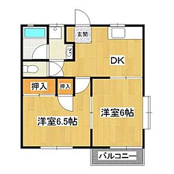 田山ハイツ　Ｂ棟 1階2DKの間取り