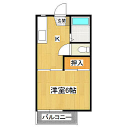 シティハイムフジヤマB 1Kの間取図画像