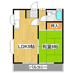 アップルハウス 2階1LDKの間取り