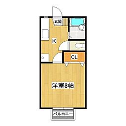 コーポマナカ 2階1Kの間取り