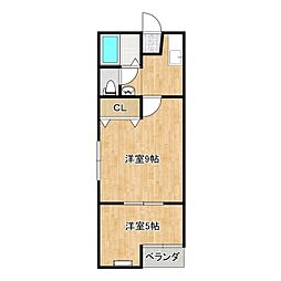 いぶきの丘ハイム　パート4 2階2Kの間取り