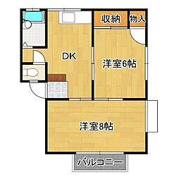 ヒラハイツＢ棟 1階2DKの間取り