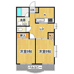 JR常磐線 荒川沖駅 徒歩4分の賃貸マンション 2階2DKの間取り