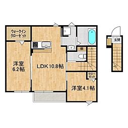 朝日レジデンス荒川本郷D 2階2LDKの間取り