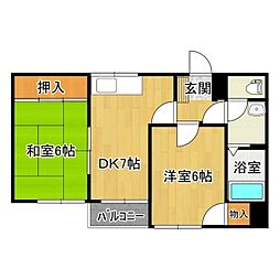 ストークウィング長根Ｂ 1階2DKの間取り