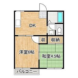 クワイエット阿見B棟 2DKの間取図画像
