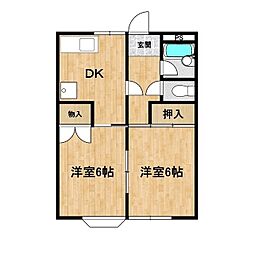タナカハイムB 2階2DKの間取り