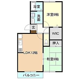 ハイツメルベーユ 2階2LDKの間取り