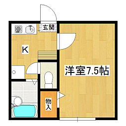 カーサポポロ 1階1Kの間取り