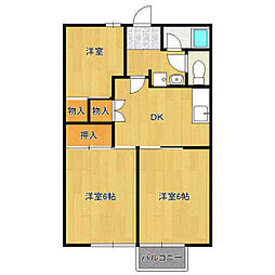 ドリームコーポやまぐち2号棟 2階3DKの間取り