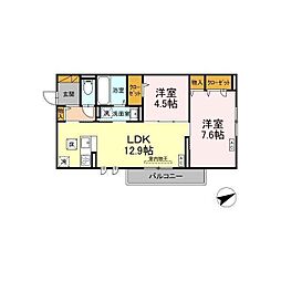 Ｅ’ｃｌａｔ 1階2LDKの間取り