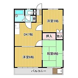 アーバンハイム稲戸井 3階3DKの間取り