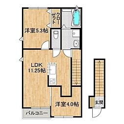 Aloeha 2階2LDKの間取り