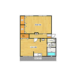 第2ヒルズ岡徳 1LDKの間取図画像
