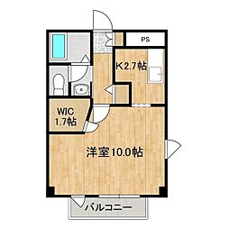 カリメリスヨメナN棟 2階1Kの間取り