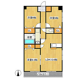 ルネスひたち野 3LDKの間取図画像