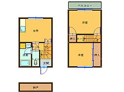 ヤマワキハイツA 2DKの間取図画像