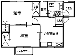 ハイツ南部B棟 2Kの間取図画像