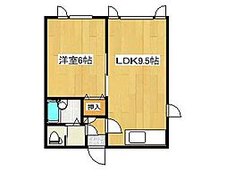 ロイヤルコートサイド 2階1LDKの間取り