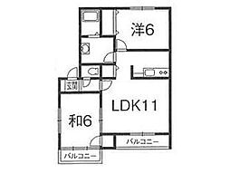 コスモ奥野 2LDKの間取図画像
