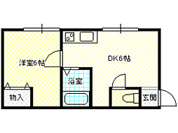 ボンアール12 1階1DKの間取り