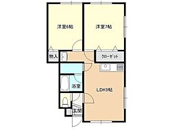 イーストコート 1階2LDKの間取り