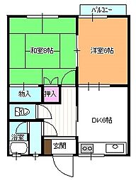 サンライト東山B 2DKの間取図画像