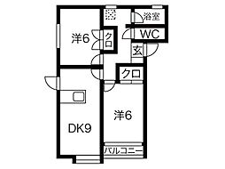 サンパティークB 2LDKの間取図画像