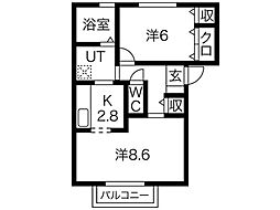 水沢ステーションアベニューA棟 2Kの間取図画像