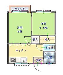 砂川マンション 2DKの間取図画像