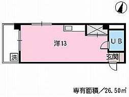 バス 大学病院南門下車 徒歩4分の賃貸マンション 3階ワンルームの間取り