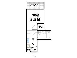 うしおマンション 6階1Kの間取り