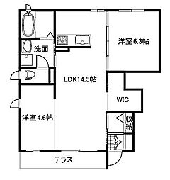 JR可部線 上八木駅 徒歩4分の賃貸アパート 1階2LDKの間取り