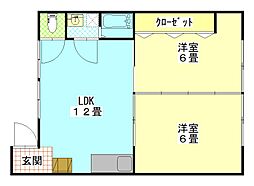 バス 別所団地下下車 徒歩2分の賃貸アパート 1階2LDKの間取り