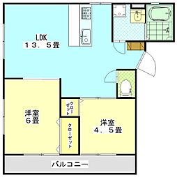 JR可部線 梅林駅 徒歩5分の賃貸マンション 2階2LDKの間取り