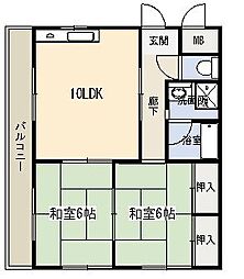 広島県広島市安佐南区西原2丁目36-8の賃貸マンション 3階2LDKの間取り