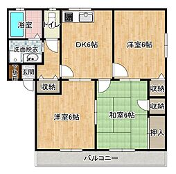 ふじタウン壱番館 2階3DKの間取り