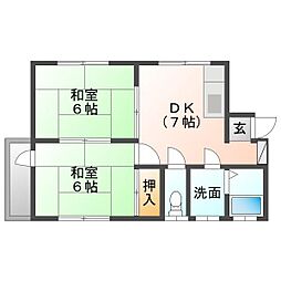 羽藤ビル 2階2DKの間取り