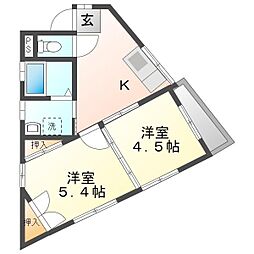 マリンハイムかるが 2階2Kの間取り