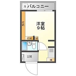 クリスタル二河 ワンルームの間取図画像