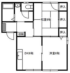クレスト新湯野A 1階2DKの間取り