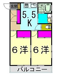 コーポ藤川 202 2階2Kの間取り