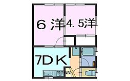 大武ハウス 2DKの間取図画像