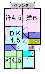プレジールタルマ 3DKの間取図画像