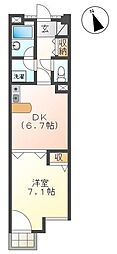 ヒューマンズ沖野上 1DKの間取図画像