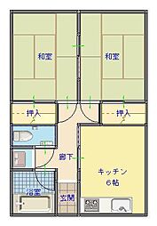 瞳アパート 2DKの間取図画像