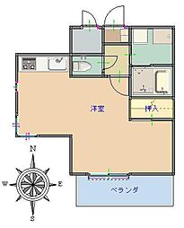 パルティール高屋 3階1Kの間取り