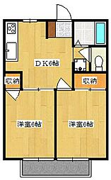 エルディム岩崎 2DKの間取図画像